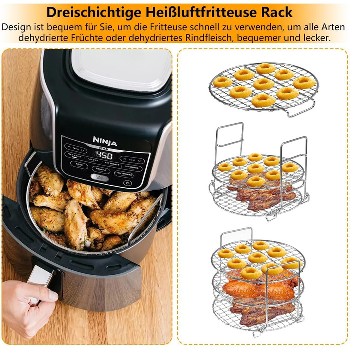 Стійка для Ninja Air Fryer MAX AF160EU.304 Нержавіюча сталь 3-шаровий дегідратор Решітка для гриля Аксесуари для Ninja Air Fryer MAX AF160EU(Зареєстрований патент)