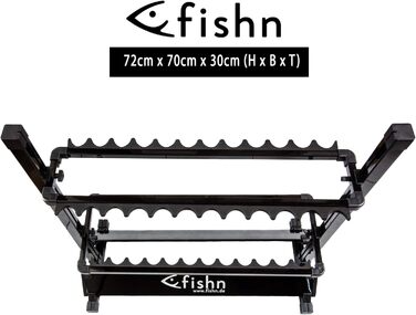 Підставка для вудок FISHN на 24 вудки виготовлена з високоякісного алюмінію, тримач для вудки, тримач для вудки - 72 x 70 x 30 см (чорна) чорний матовий