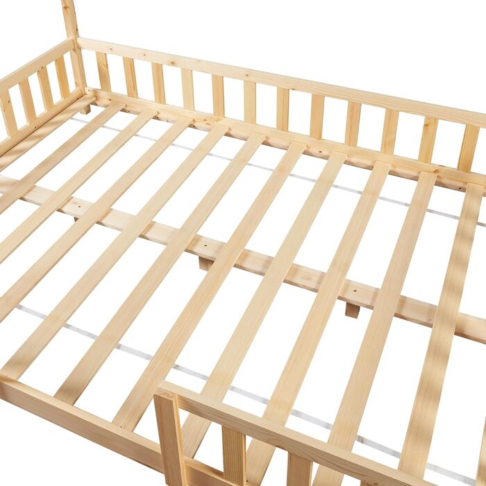 Дитяче ліжко Sisimiut домашнє ліжко 120 x 200 см із захистом від випадіння дерев'яне ліжко для дітей підлогове ліжко рейкова рама