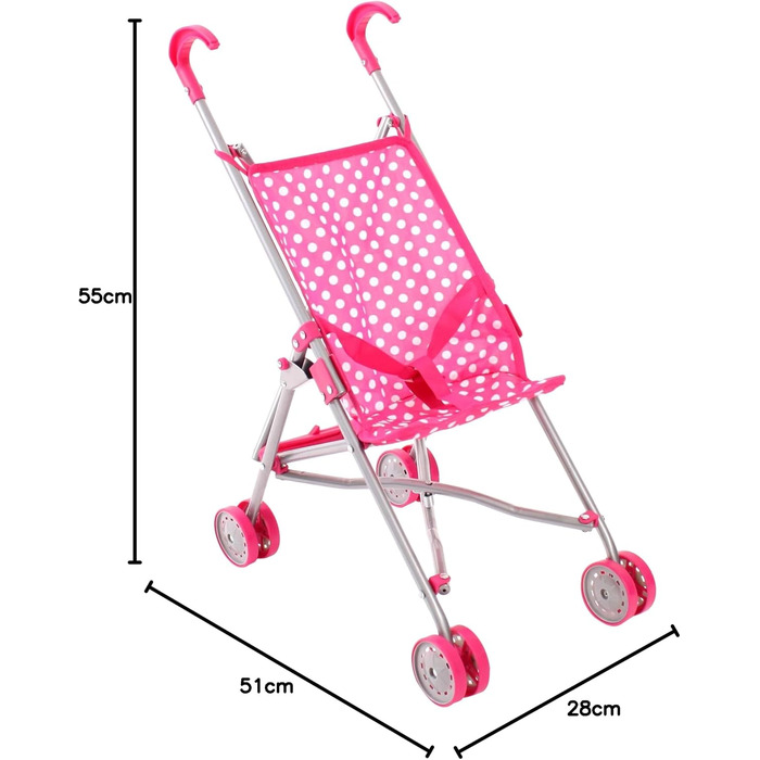 Кумедний ляльковий візочок, лялькова коляска, міні-візочок, від 3 до 7 років, Dots Pink