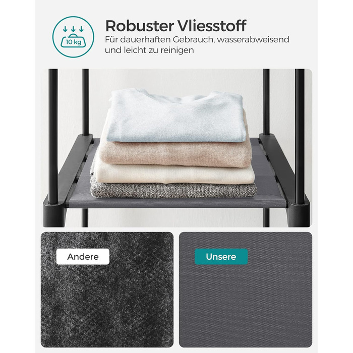 Портативна шафа для зберігання SONGMICS з підвісною штангою, складна, гардероб, спальня, кабінет, 140 x 43 x 174 см, сірий RYG02GY