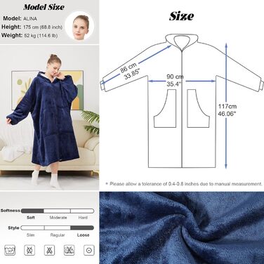 Ковдра з капюшоном на блискавці, жіноча, щільна, з рукавами, великий щільний светр, жіноча, чоловіча, портативна, з капюшоном, синя