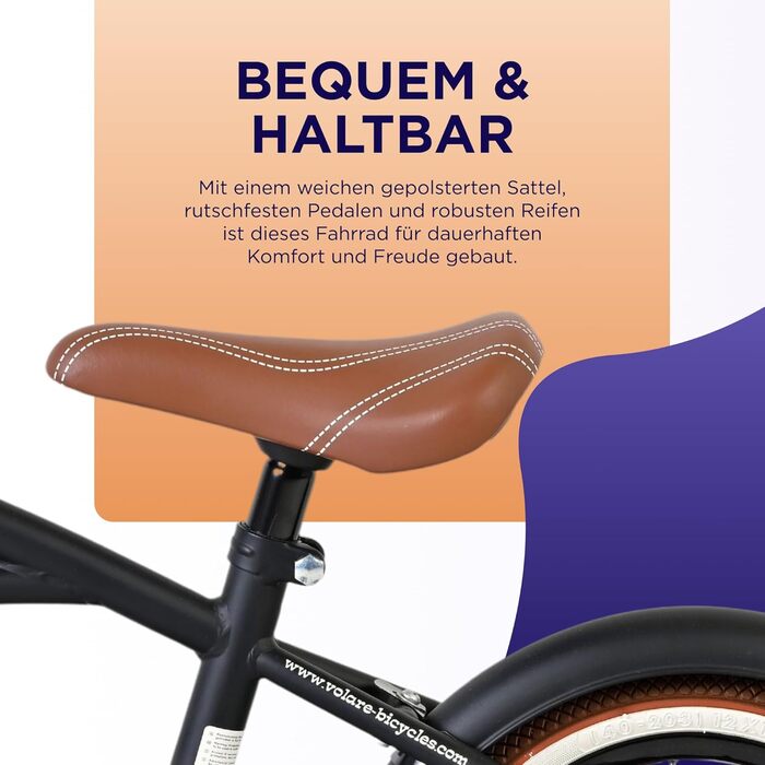 Дитячий велосипед Volare Black Cruiser 12 35 років Ручне та ножне гальмо, знімні бічні колеса, захист ланцюга та світловідбивачі Регульоване сідло Подарунок для дівчаток та хлопчиків