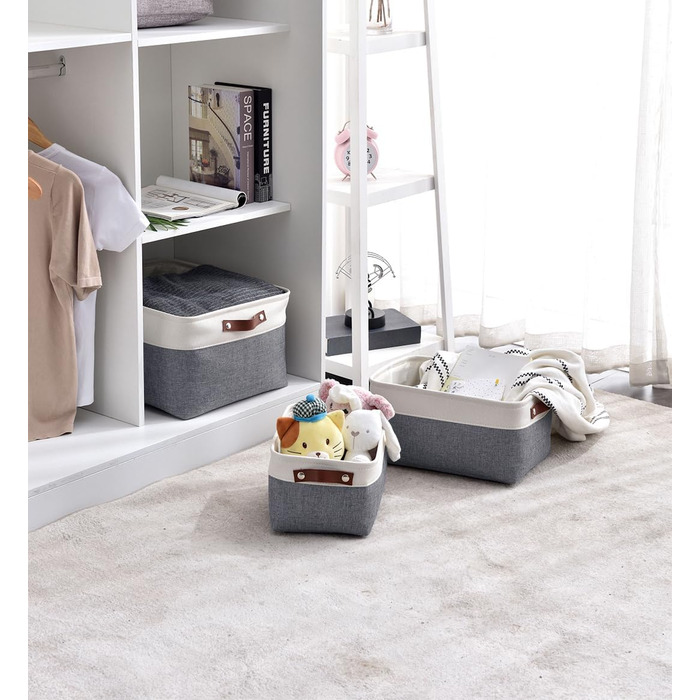 Ткані коробки для зберігання Mangata, полотняний органайзер, комплект із 3 предметів для одягу, іграшок, полиць (холодно-сірий, середній) 3 предмети M