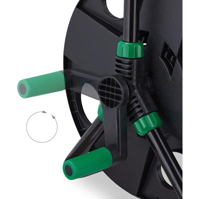 Котушка для шланга Relaxdays, для 30 м шланга 1/2, сталь, пластик, тримач шланга, 38 x 42 x 31 см, чорний/зелений