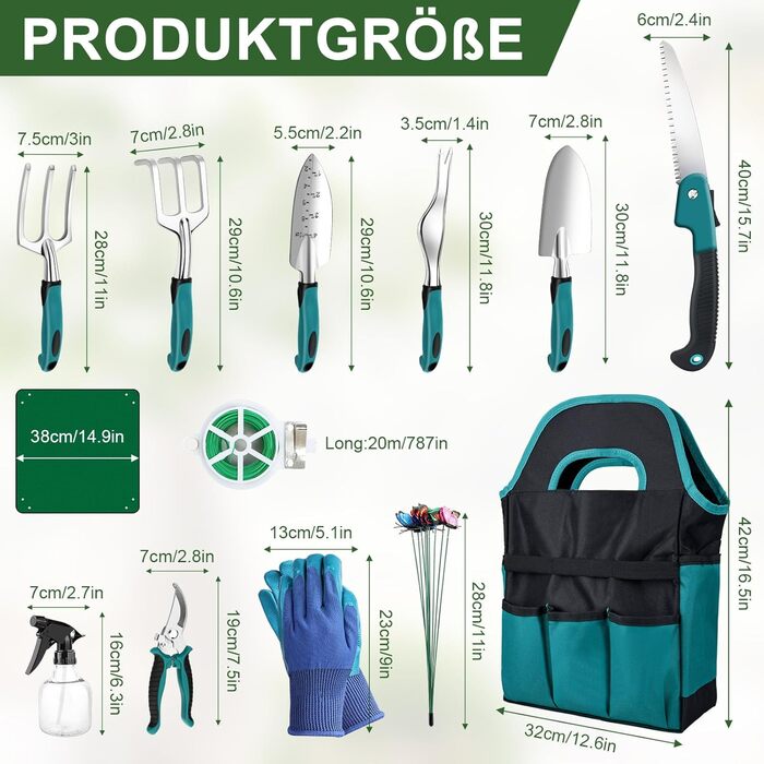 Набір садових інструментів Gartenwerkzeug, 22 предмети комплект для догляду за садом з органайзером-сумкою, ідеальний подарунок для садівників та садівниць