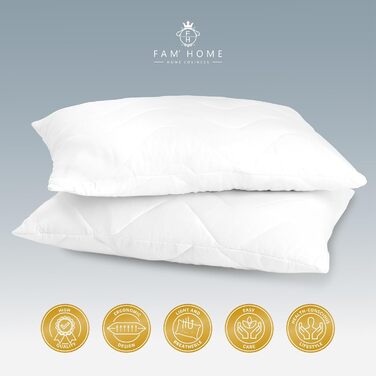 Розкішна подушка FAM&39 Home 60x70 см, комплект з 2 шт. подушка з об&39ємним наповнювачем (820 г) ергономічні білі подушки для сну легкий догляд гіпоалергенна подушка 60 x 70 см, можна прати при температурі до 95 C дихаюча, комплект з 2 шт., 60 x 70 см