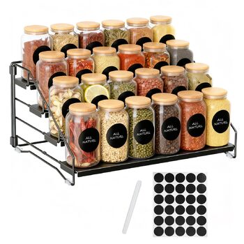 Вертикальна підставка для спецій з чотирма рівнями, регульована, не потребує свердління, підходить для зберігання спецій на кухнях, у шафах та ванних кімнатах.