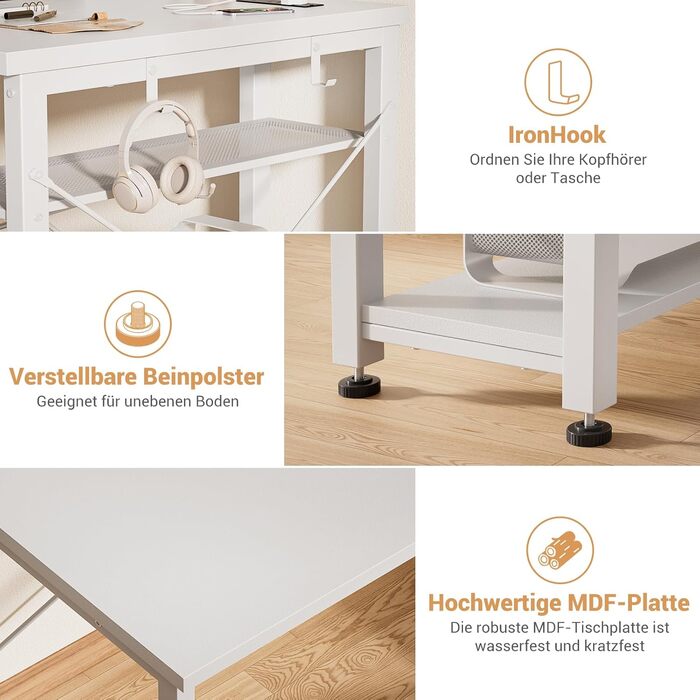 Ігровий стіл, ігровий стіл зі світлодіодним освітленням та розетками, комп&39ютерний стіл з USB-портами, ігровий стіл для ПК з підставкою для монітора, сучасний офісний/навчальний стіл для офісу та ігрової кімнати, білий