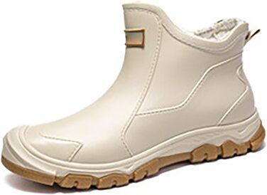 Чоловічі короткі гумові чоботи, зимові, теплі, флісові, з термопідкладкою, водонепроникні, повсякденні, нековзні, гумові чоботи для активного відпочинку на природі, для риболовлі, роботи, ботильйони, бежеві, розмір 42 EU