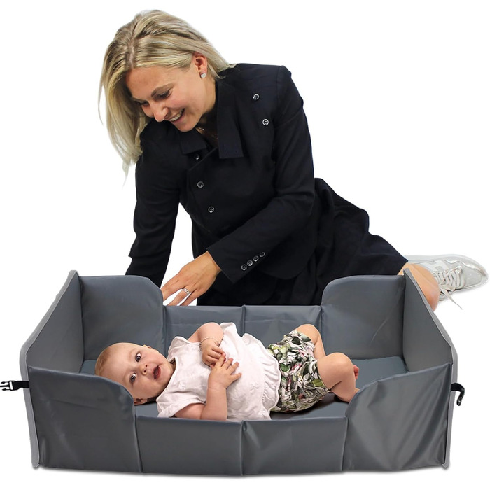 Складне дитяче ліжечко для подорожей з матрацом - надзвичайно легке, компактне, кишені з боків, 41 x 74 см (у зібраному вигляді) / 41 x 26 см (у складеному вигляді), 100 поліестер, чорний/сірий