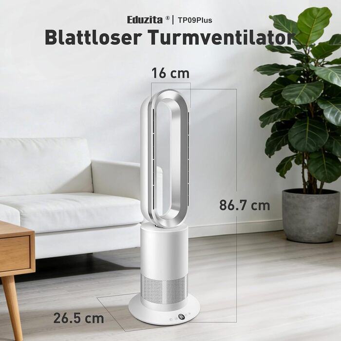 Вентилятор 2-в-1 з функцією обігріву та охолодження, 10 рівнів охолодження та 3 рівні нагріву, пульт дистанційного керування та сенсорне світлодіодне керування, тихий та енергозберігаючий двигун постійного струму TP09Plus обігрів, охолодження, 09Plus