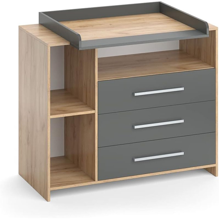 Пеленальний блок Vicco Oskar, золотий дуб/антрацит, 113 x 100 см золотий дуб 53D x 113W x 100H см (3 шухляди)