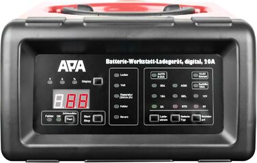 Зарядний пристрій для майстерні цифровий, зі швидким стартом, функцією утримання заряду, 20 А, червоний, чорний, струм заряду 20 А