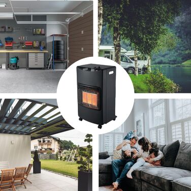 Газовий обігрівач LPG потужністю 4200 Вт, включаючи комплект регулятора тиску газу Газовий обігрівач, радіаційний обігрівач, газовий нагрівальний блок, балони з бутаном та пропаном до 15 кг Тільки для зовнішнього використання
