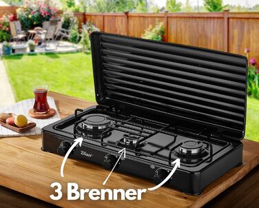 Газова плита Zilan 3 конфорки 30/50 мбар підходить Кемпінгова піч Варильна поверхня Газова плита Газова варильна поверхня Газ пропан Знімна кришка 3 Фламміг Кабуретка