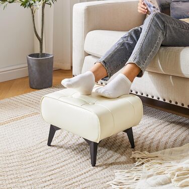 Невеликий шкіряний пуф для ніг, сучасний м&39який табурет, диванний пуф для крісла, вітальня, квадратна технічна тканина, вінтажний пуф, 403026 см, білий, HBD037W