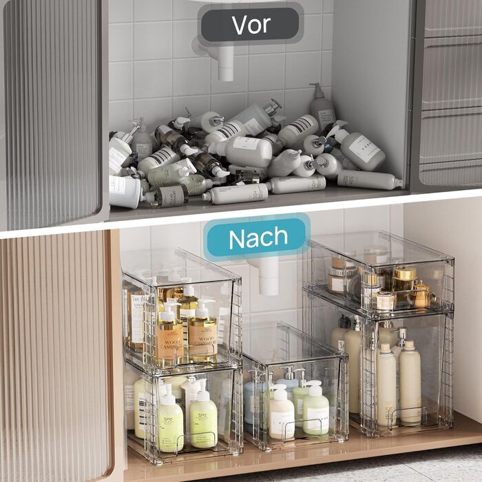 Набір із 3 шт. абелюваних прозорих висувних ящиків для зберігання з ручками, для кухні, ванної кімнати, шафи та під раковиною - Комплект із 3 предметів - Комбо (1 широкий 1 середній 1 маленький)