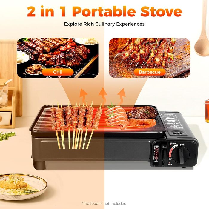 Портативна газова плита-гриль 2-в-1, портативна газова плита на бутані з набором аксесуарів для гриля, газова плита-гриль для кемпінгу, використання на вулиці та в приміщенні, чорна