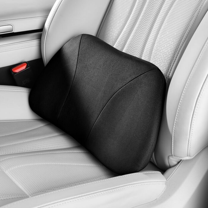 Поперекова опорна подушка для автомобіля, наповнювач з піни з пам&39яттю форми та приємна для шкіри оксамитова шкіра повторює форму талії та підвищує комфорт, портативна для автомобіля, офісу та крісла-реклайнера, 39x22 см Чорного кольору