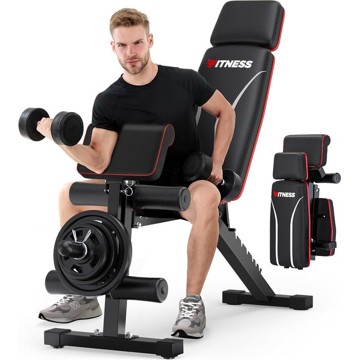 Регульована силова лава, складна силова лава, тренувальна лава 363 кг з подовжувачем для ніг, подушкою для проповідників та подовженим підголівником, багатофункціональне фітнес-обладнання для домашнього використання