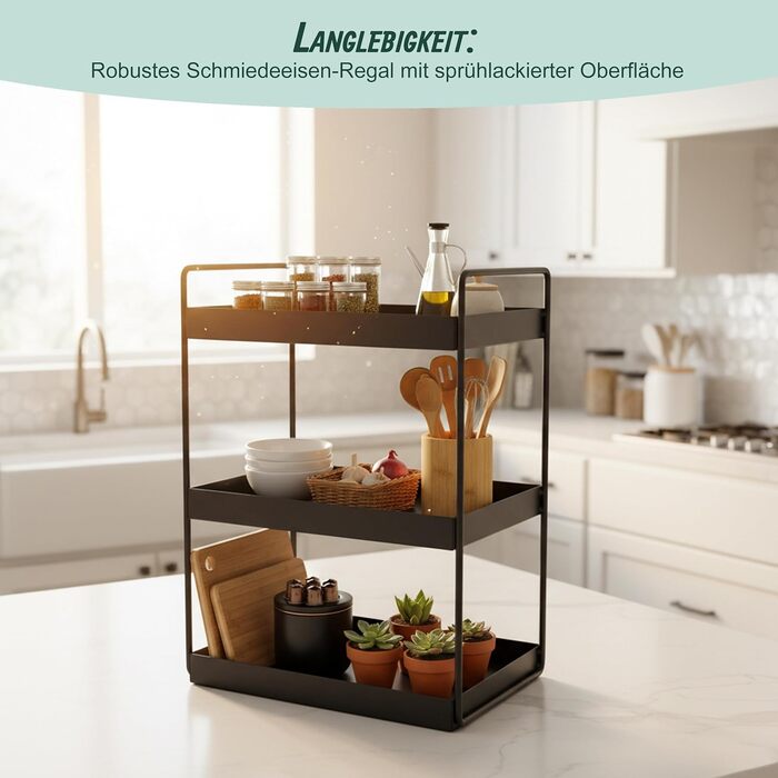 Стійка для спецій Relaxdays, 3 яруси, компактна, кухонний органайзер, висота та ширина 44 x 26 x 18 см, органайзер для ванної кімнати, металева, чорна