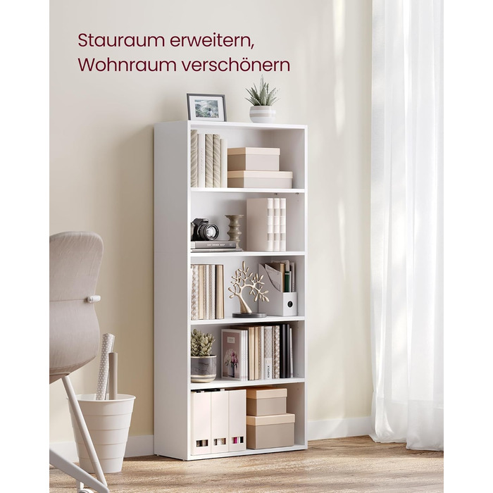 Рівнева книжкова полиця VASAGLE, окремостояча полиця, полиця для зберігання, регульовані полиці, для вітальні, домашнього офісу, спальні, хмарно-білий LBC165T14 білий, 5 рівнів (60Д x 134,2В см), 5-