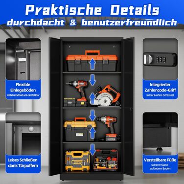 Шафа для документів, металева шафа, що замикається, багатоцільова шафа з кодовим замком, шафа для інструментів, регульовані полиці, гараж, комора, офіс, вітальня, 180 см x 80 см x 40 см, чорний