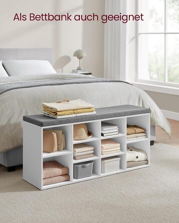 Лавка для взуття VASAGLE, полиця для взуття із сидінням, лавка для зберігання речей, добре оббита, лавка для передпокою з 10 відділеннями, регульовані полиці, для спальні, 30 x 104 x 48 см, біло-сірий LHS10WT білий сірий