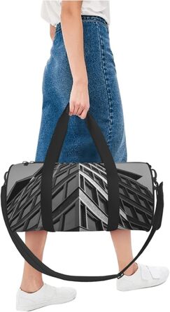 Спортивна сумка для подорожей, архітектурний принт, чорна, на одну-дві ночі, універсальний розмір