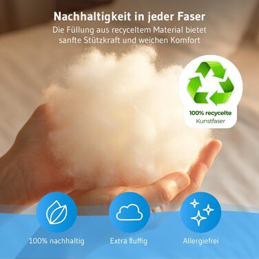 Регульована по висоті подушка 40x60 см, чохол з органічної бавовни - виготовлено в ЄС, ергономічна подушка 40 x 60 см, підходить для сну на боці, спині та животі, екологічна подушка для сну KAIA Подушка Kaia