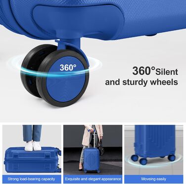 Ручна валіза LEADZM з ABS-пластику, дорожня валіза, легка валіза для салону з колесами, що обертаються на 360, кодовим замком та посиленими кутами, схвалена авіакомпанією (синій, M, 55 см) темно-синій-1 M (55 см)