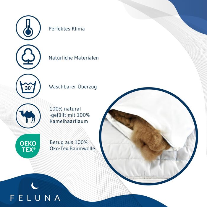 Подушка з верблюжої вовни з наповнювачем зі 100 органічного пуху 40 x 80 см наповнювач з чистої верблюжої вовни 860 г, біла 40 x 80 см