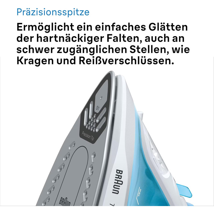 Парова праска Braun TexStyle 1 SI 1050BL - праска з підошвою SuperCeramic, вертикальна подача пари, 2000 Вт, синя
