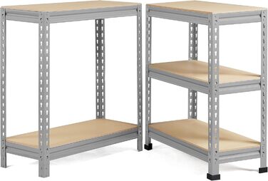 Кутовий стелаж Yaheetech з 5 полицями, металеві стелажі для зберігання, надміцний стелаж, вантажопідйомність 750 кг, підвальний стелаж, безболтовий стелаж, система стелажів, 70 x 30 x 150 см/світло-сірий