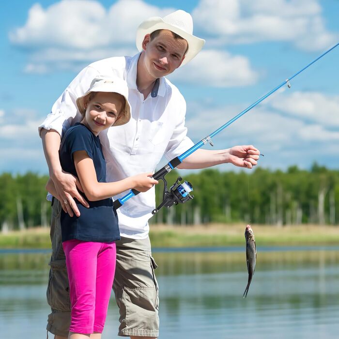 Рибальський набір для дітей, телескопічна вудка та котушка 180 см, дитячий стартовий набір для риболовлі, набір вудок для дітей з рибальською котушкою, набір приманки та сумки для перенесення, рибальські аксесуари для дітей, синій