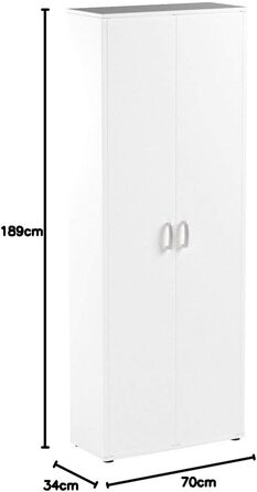 Багатоцільова шафа Картотечна шафа Універсальна шафа 2 дверцята Ширина 70 см Глибина 34 см Висота 190 см вкл. 5 полиць Меламінове покриття Arconati Білий стелаж