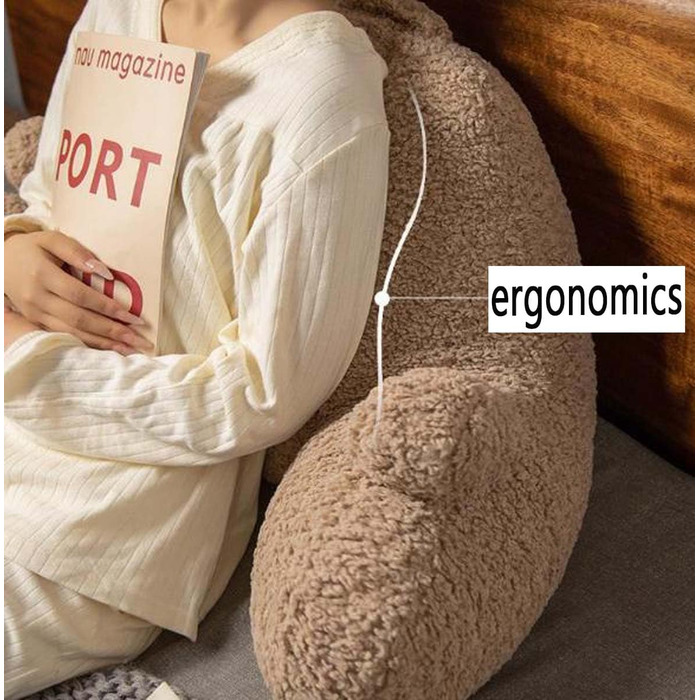 Пухнаста подушка для читання з шерпа-флісу з підлокітниками для сидіння в ліжку, читання, ігор, перегляду телевізора, поперекової підтримки, м&39якої подушки, підставки для дивана, підтримки спини, валика для шиї 68x36 см, кава