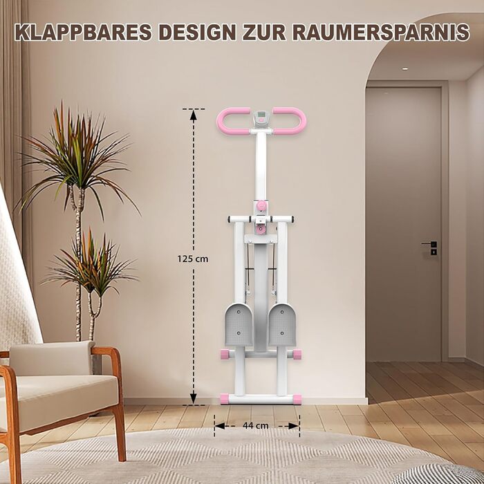 Степер для домашнього використання покращений пристрій для вертикального скелелазіння, тренажер для скелелазіння для тренувань усього тіла зі стабільною конструкцією рами та регульованими ручками, рожевий