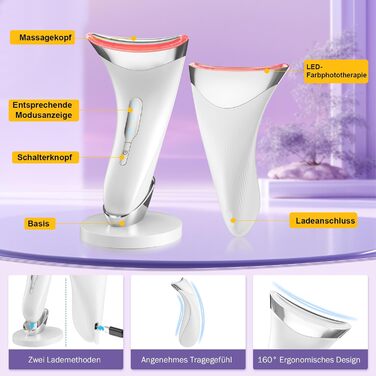 Масажер для обличчя для обличчя пристрій для масажу зморшок Пристрій для підтяжки обличчя EMS Face Massager - проти зморшок з 3 світлодіодними режимами Масаж обличчя - 45 Тепловий масажер для підтяжки шкіри для жінок Чоловіки