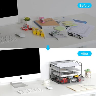 Металевий офісний органайзер EasyPAG з 4 відділеннями формату A4, тримач для документів, лоток для файлів, тримач для журналів, лоток для листів, органайзер для паперових журналів з шухлядою для канцелярського приладдя, чорний