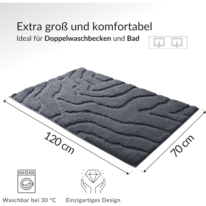 Нековзний килимок для ванної, який можна прати, кольору Vulcanic Grey з підкладкою з TPR, м&39якою мікрофіброю та позачасовим дизайном