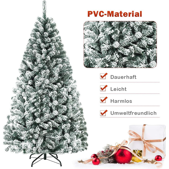 Штучна ялинка COSTWAY 180/225 см зі снігом, ялинка з металевою підставкою, ПВХ голки, складна штучна ялинка, ідеально підходить для дому, офісу, магазинів та готелів (180 см) 180 см
