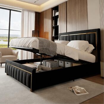 М&39яке ліжко 140x200 з місцем для зберігання, гідравлічне ліжко з місцем для зберігання, двоспальне ліжко з узголів&39ям, каркас ліжка з рейковою основою, каркас ліжка для дорослих, оксамит (чорний, 140 x 200 см) Black-c 140 x 200 см