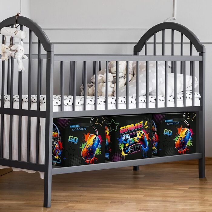 Коробка для зберігання 30 см, 3 шт., ігровий кошик для зберігання неонових вивісок, дитячий складний ігровий контролер, світлодіодна гарнітура з ручками, куб-органайзер для іграшок, книг, одягу, графіті, графіті 3 шт./набір