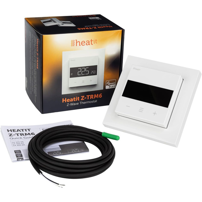 Кімнатний термостат Heatit Z-TRM6 Z-Wave Plus з EXT. Датчик для теплої підлоги електричний і водяний, ІЧ нагрів, колір білий RAL 9003