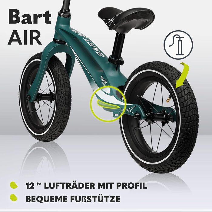 Велосипед-балансир Lionelo Bart Air від 2 років до 30 кг, магнієва рама, 12-дюймові колеса, регульовані по висоті кермо і сідло, ф