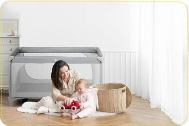 Дитяче ліжечко Ricokids з матрацом 125 x 65 x 78 см, дорожнє ліжечко, вагою до 15 кг, 2 колеса з гальмами, знімний бічний вхід, сумка для перенесення, складна, компактна, світло-сіра, м&39ятна