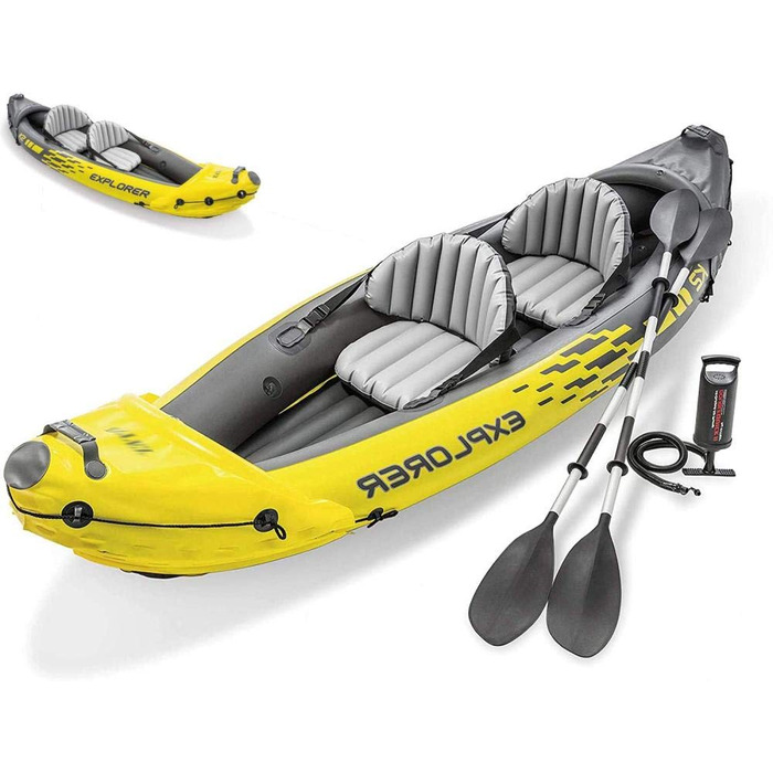 Надувний каяк N/Z для 2 осіб, каное з веслом, насос, надувний човен-каяк з ПВХ для водних видів спорту, риболовлі або ігор на озерах та річках - вантажопідйомність 400 кг, розмір 45,7 x 254 x 61 см (см)