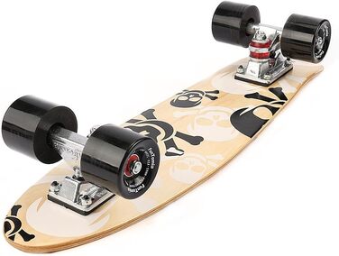Скейтборд FunTomia Mini-Board Cruiser 57 см, виготовлений з 7-шарового канадського клена, включаючи кулькові підшипники ABEC-9. Білий череп / з чорними колесами.